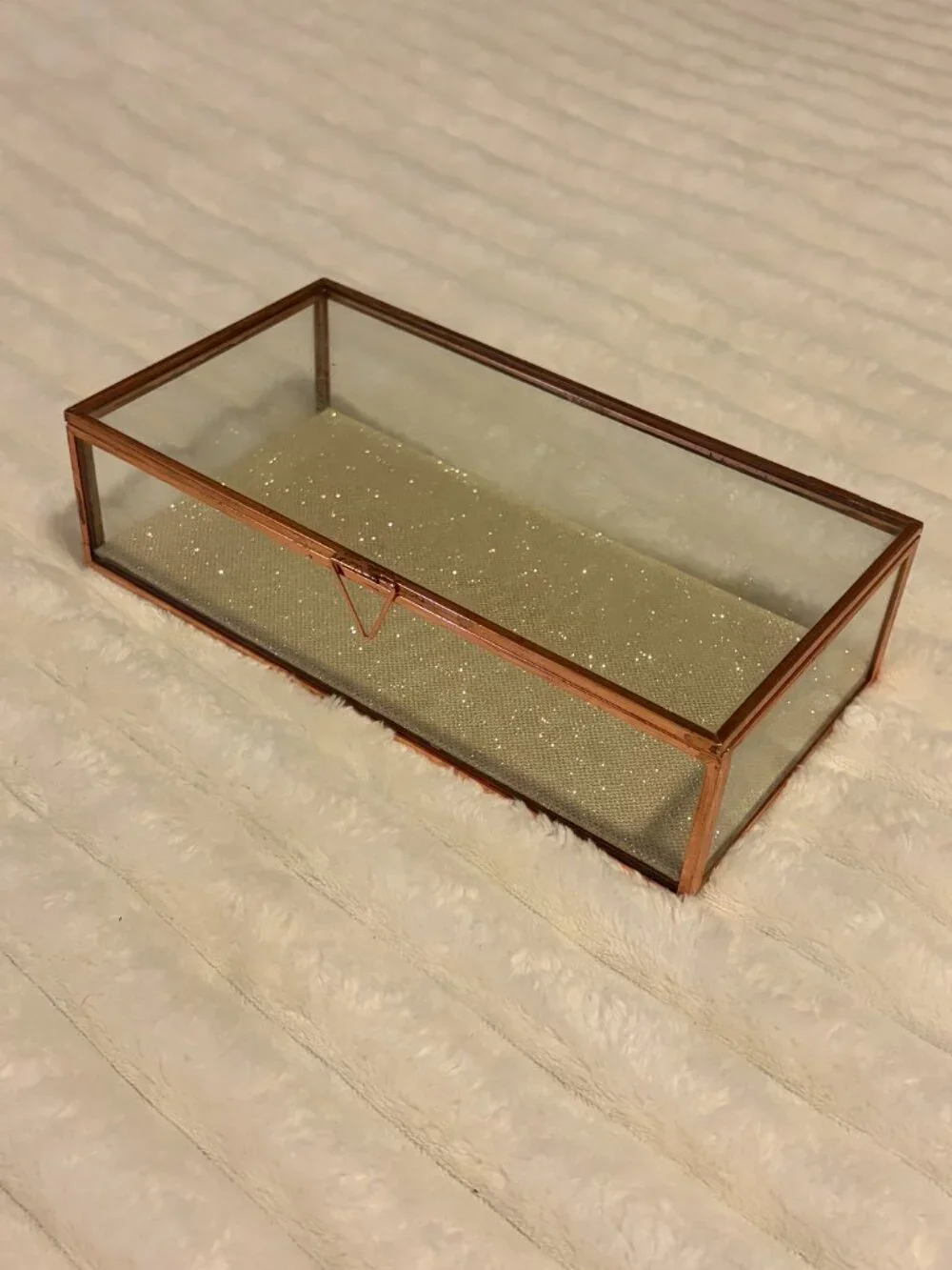 Rose Gold Glass Jewelry Box Display Case Trinket Organizer✨